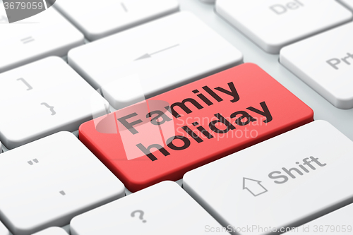 Image of Travel concept: Family Holiday on computer keyboard background