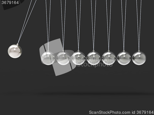 Image of Eight Silver Newtons Cradle Shows Blank Spheres Copyspace For 8 