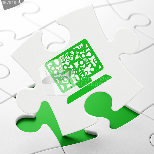 Image of Learning concept: Computer Pc on puzzle background