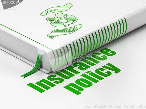 Image of Insurance concept: book Family And Palm, Insurance Policy on white background