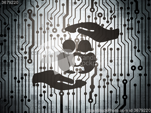 Image of Insurance concept: circuit board with Family And Palm