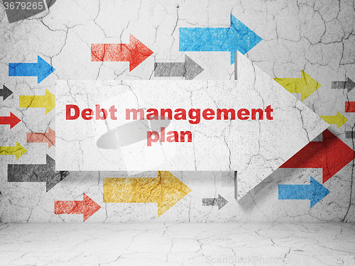 Image of Business concept: arrow with Debt Management Plan on grunge wall background
