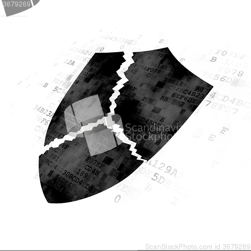 Image of Privacy concept: Broken Shield on Digital background