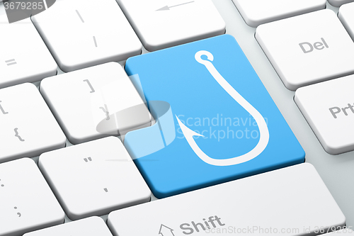 Image of Privacy concept: Fishing Hook on computer keyboard background