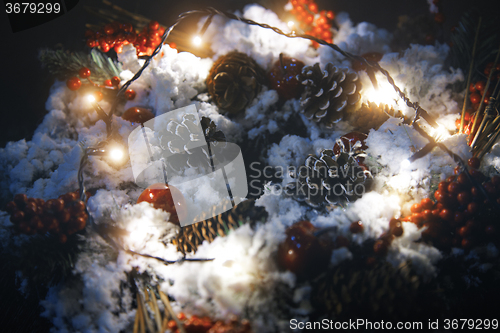 Image of Christmas wreath and light