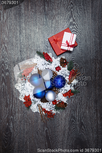 Image of Christmas wreath and toys