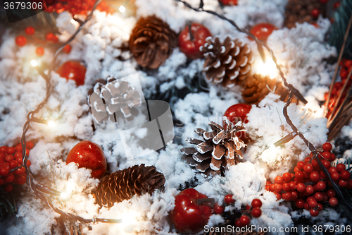 Image of Christmas wreath and light