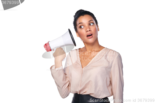 Image of Woman hold loudspeaker