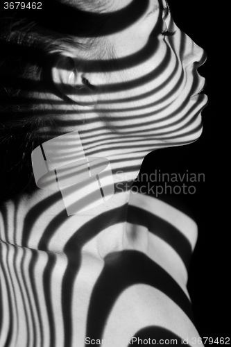 Image of The face of woman with black and white zebra stripes