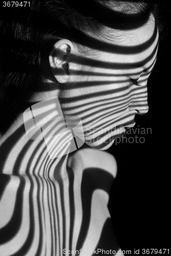 Image of The face of woman with black and white zebra stripes