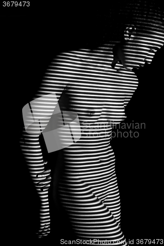 Image of The  body of woman with black and white zebra stripes