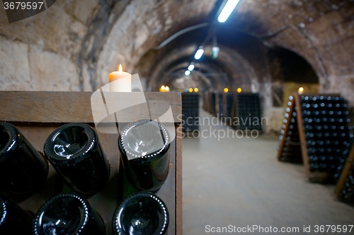 Image of Long underground brick tunnel in the wine cellar