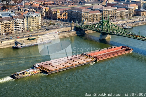 Image of Long container ship sailing 