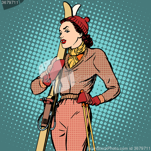 Image of Girl retro skier