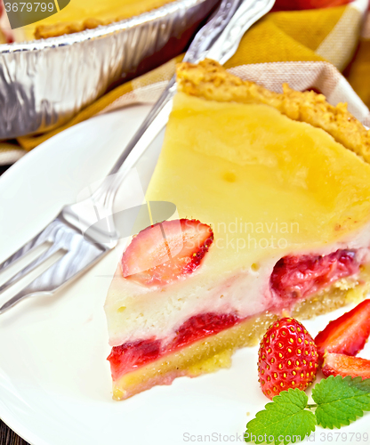 Image of Pie strawberry with sour cream and mint on board