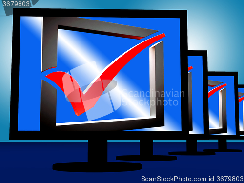 Image of Check Mark On Monitors Showing Approved