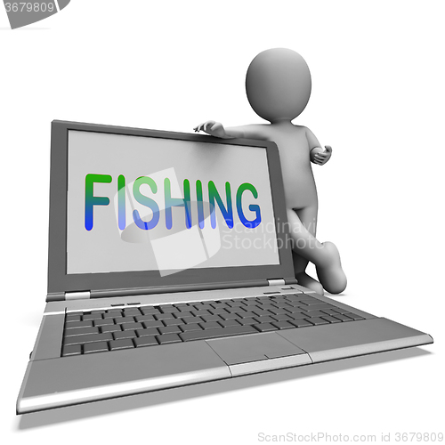 Image of Fishing Laptop Means Online Sport Of Catching Fish