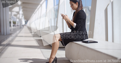 Image of Elegant businesswoman reading her text messages