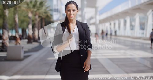 Image of Elegant businesswoman walking in town