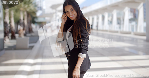 Image of Happy Beautiful Business Woman Standing Outdoor