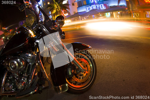 Image of motorcycle south beach night scene