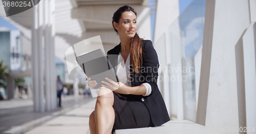 Image of Elegant business manageress working on a laptop