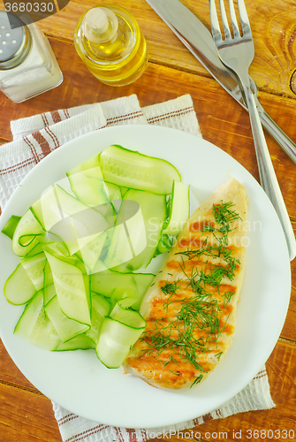 Image of chicken fillet with cucumber salad