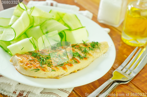 Image of chicken fillet with cucumber salad