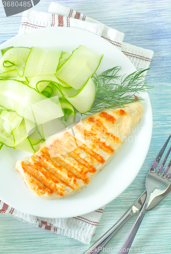 Image of chicken fillet with cucumber salad