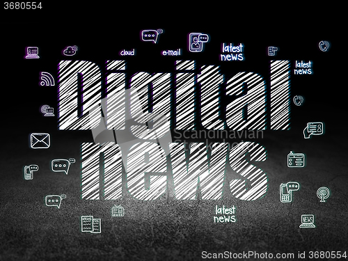 Image of News concept: Digital News in grunge dark room