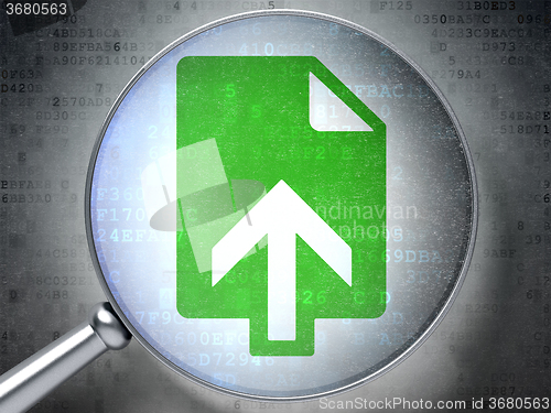 Image of Web development concept: Upload with optical glass on digital background