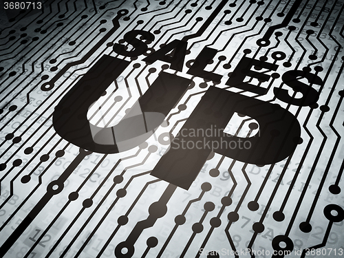 Image of Advertising concept: circuit board with Sales Up