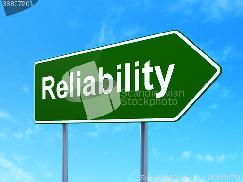 Image of Finance concept: Reliability on road sign background