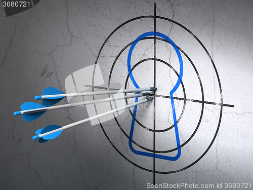 Image of Safety concept: arrows in Keyhole target on wall background