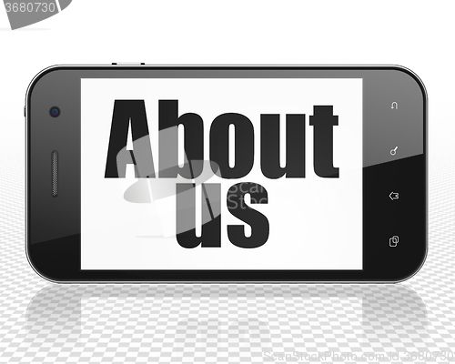 Image of Marketing concept: Smartphone with About Us on display