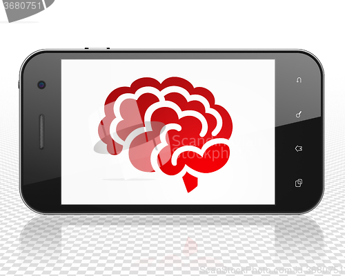 Image of Science concept: Smartphone with Brain on display