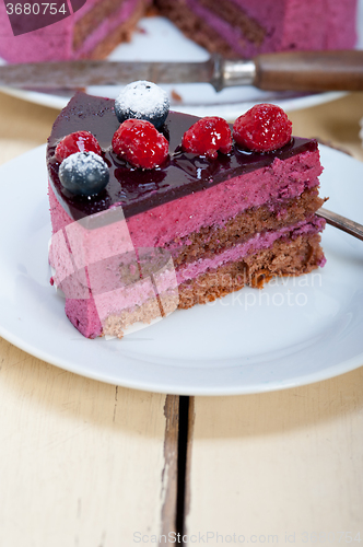 Image of blueberry and raspberry cake mousse dessert