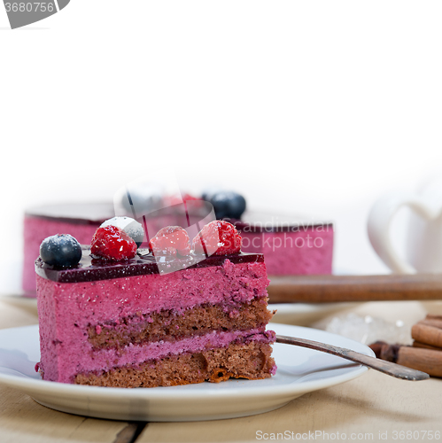 Image of blueberry and raspberry cake mousse dessert