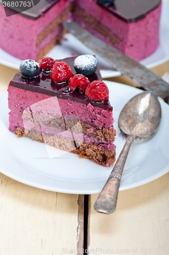 Image of blueberry and raspberry cake mousse dessert