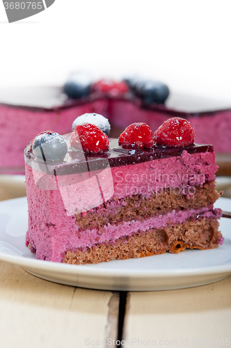 Image of blueberry and raspberry cake mousse dessert
