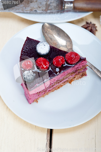 Image of blueberry and raspberry cake mousse dessert