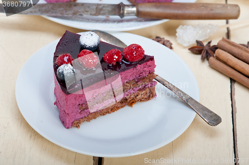 Image of blueberry and raspberry cake mousse dessert