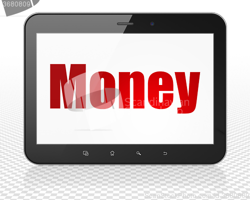 Image of Banking concept: Tablet Pc Computer with Money on display