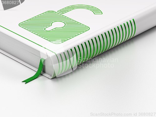 Image of Safety concept: closed book, Opened Padlock on white background