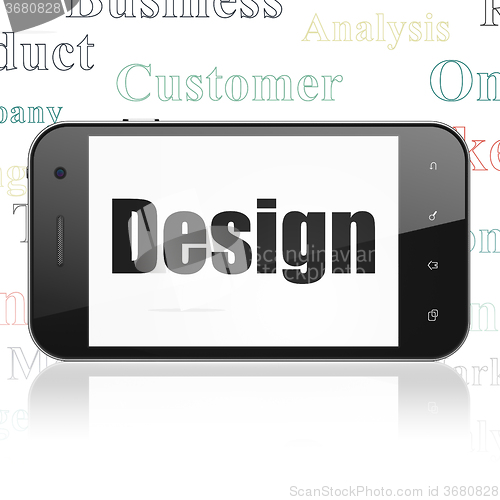Image of Marketing concept: Smartphone with Design on display