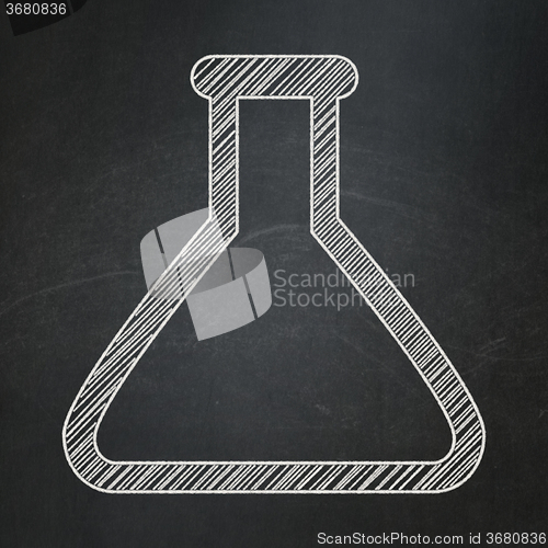 Image of Science concept: Flask on chalkboard background