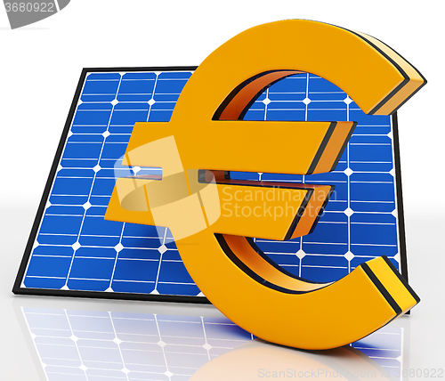 Image of Solar Panel And Euro Shows Saving Energy