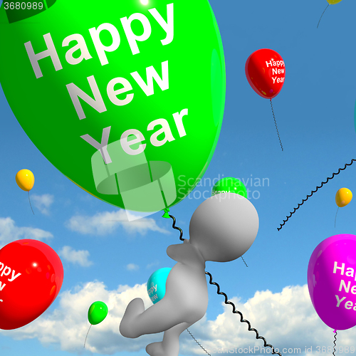 Image of Balloons In The Sky Saying Happy New Year