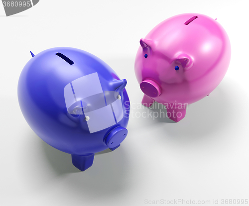 Image of Two Pigs Shows Savings Banking And Money