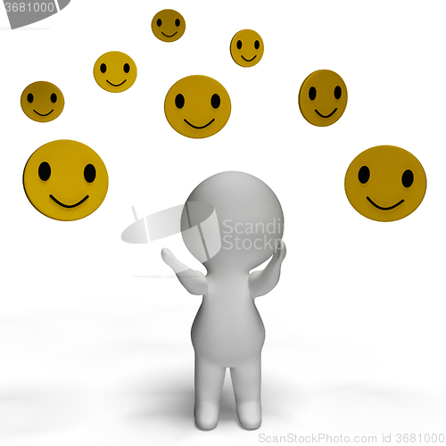 Image of Smileys Smiling And 3d Character Shows Happiness